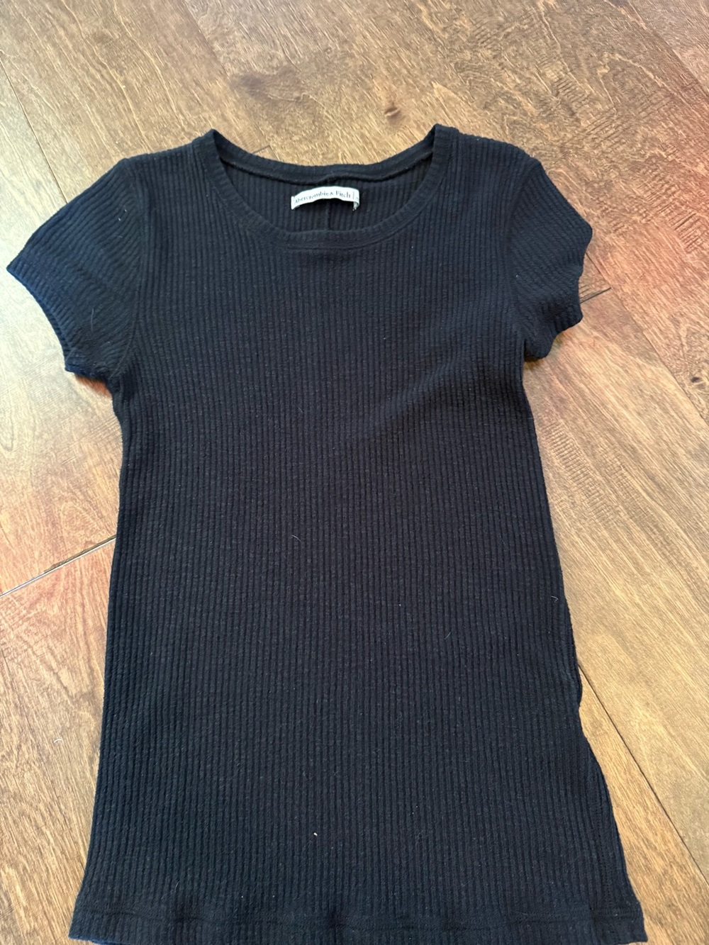Abercrombie & Fitch Black Knit Ribbed Short-Sleeve Crew Neck Top